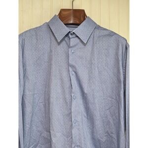 Duchamp‎ London Shirt Mens 17.5 Blue Geometric Tailored Fit Dress Long Sleeve